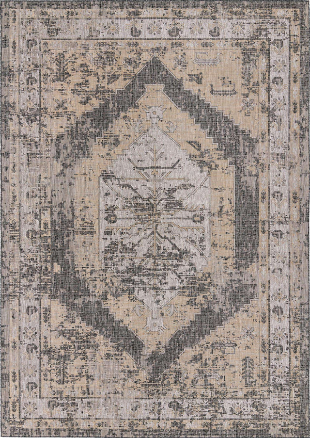 Charcoal 10' x 14' 1 Outdoor Traditional Rectangle Area Rug Weather Resistant for Patio, Deck, Terrace, Balcony, Porch Classical Design Outside Carpet for Sale at Rug Engine