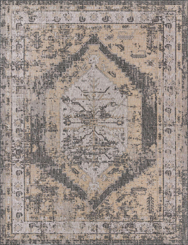 Charcoal 10' x 13' 1 Outdoor Traditional Rectangle Area Rug Weather Resistant for Patio, Deck, Terrace, Balcony, Porch Classical Design Outside Carpet for Sale at Rug Engine
