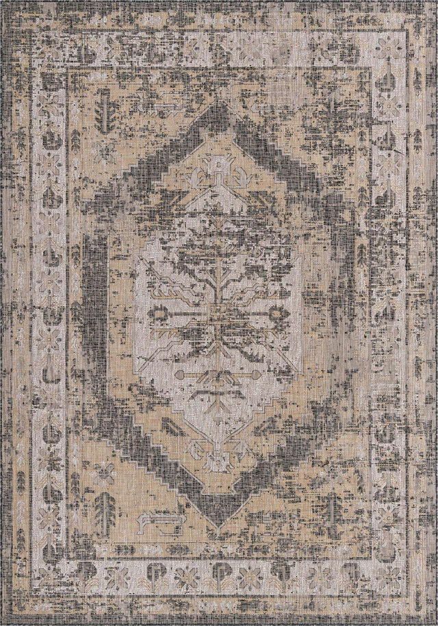 Charcoal 7' 10 x 11' Outdoor Traditional Rectangle Area Rug Weather Resistant for Patio, Deck, Terrace, Balcony, Porch Classical Design Outside Carpet for Sale at Rug Engine
