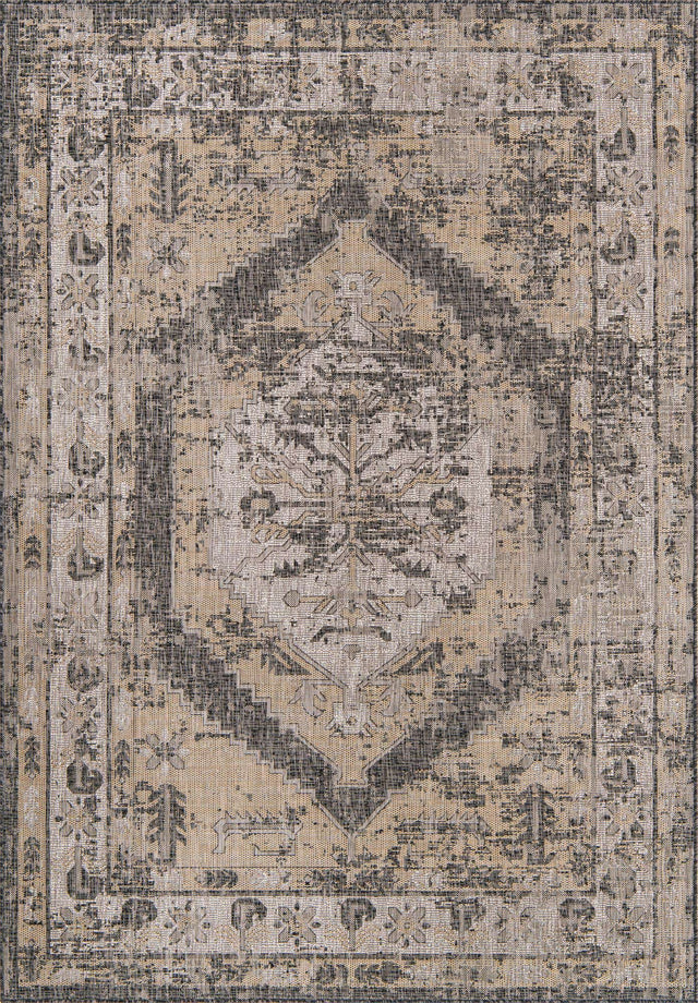 Charcoal 7' 1 x 10' Outdoor Traditional Rectangle Area Rug Weather Resistant for Patio, Deck, Terrace, Balcony, Porch Classical Design Outside Carpet for Sale at Rug Engine