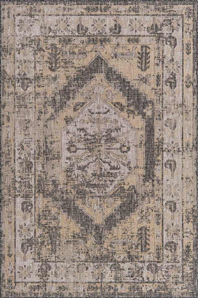 Charcoal 6' 1 x 9' Outdoor Traditional Rectangle Area Rug Weather Resistant for Patio, Deck, Terrace, Balcony, Porch Classical Design Outside Carpet for Sale at Rug Engine