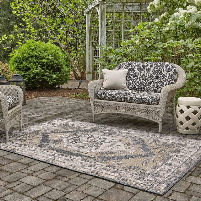 Charcoal 2' x 3' 1 Outdoor Traditional Rectangle Area Rug Weather Resistant for Patio, Deck, Terrace, Balcony, Porch Classical Design Outside Carpet for Sale at Rug Engine