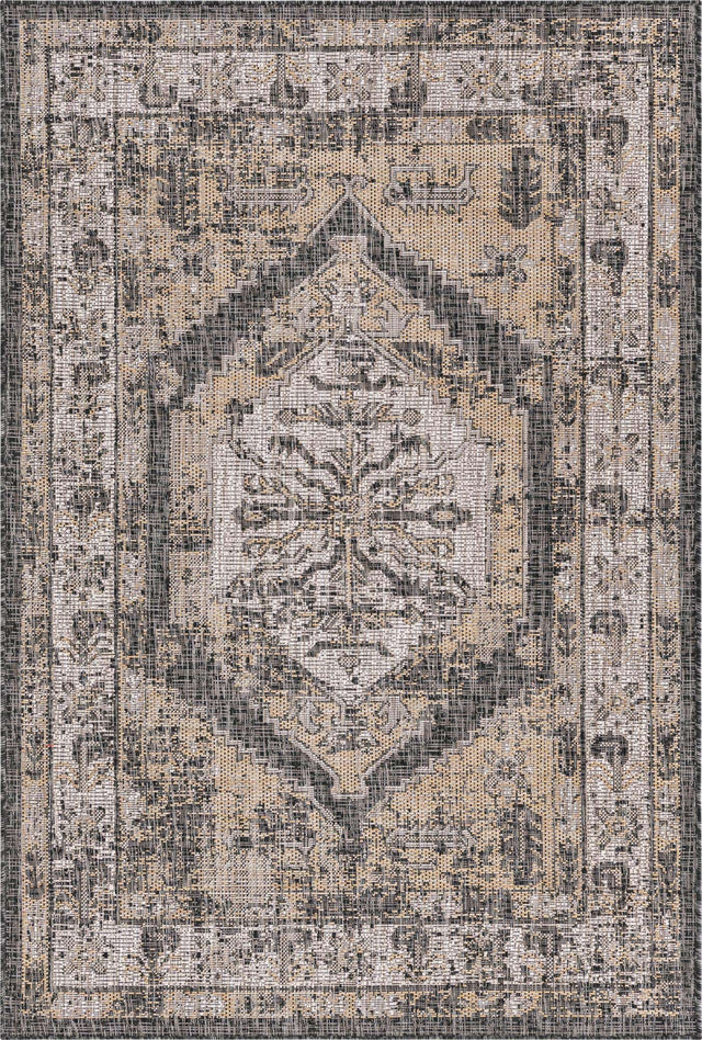 Charcoal 4' 1 x 6' 1 Outdoor Traditional Rectangle Area Rug Weather Resistant for Patio, Deck, Terrace, Balcony, Porch Classical Design Outside Carpet for Sale at Rug Engine
