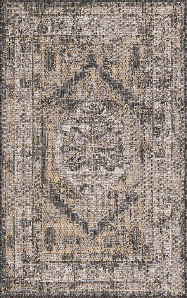 Charcoal 3' 1 x 5' 3 Outdoor Traditional Rectangle Area Rug Weather Resistant for Patio, Deck, Terrace, Balcony, Porch Classical Design Outside Carpet for Sale at Rug Engine
