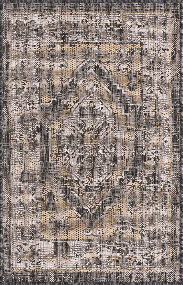 Charcoal 2' x 3' 1 Outdoor Traditional Rectangle Area Rug Weather Resistant for Patio, Deck, Terrace, Balcony, Porch Classical Design Outside Carpet for Sale at Rug Engine