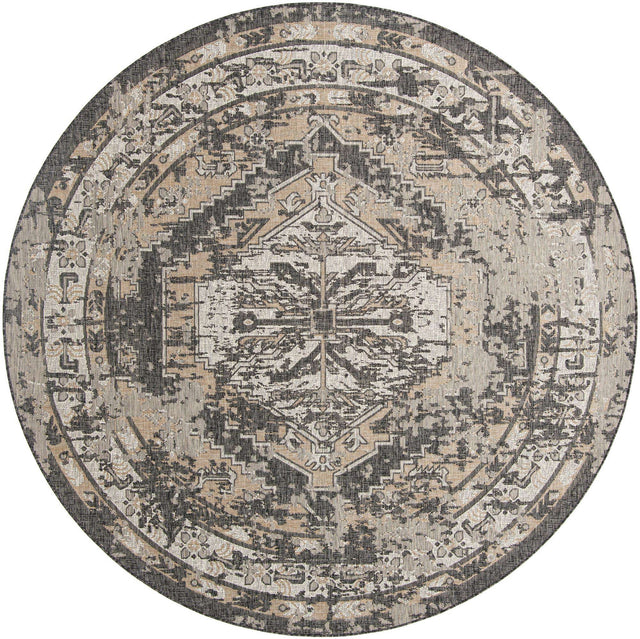Charcoal 10' x 10' Outdoor Traditional Round Area Rug Weather Resistant for Patio, Deck, Terrace, Balcony, Porch Classical Design Outside Carpet for Sale at Rug Engine