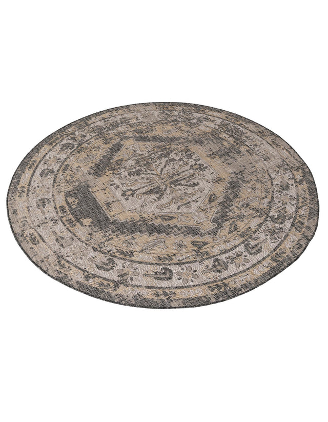 Charcoal 7' 10 x 7' 10 Outdoor Traditional Round Area Rug Weather Resistant for Patio, Deck, Terrace, Balcony, Porch Classical Design Outside Carpet for Sale at Rug Engine