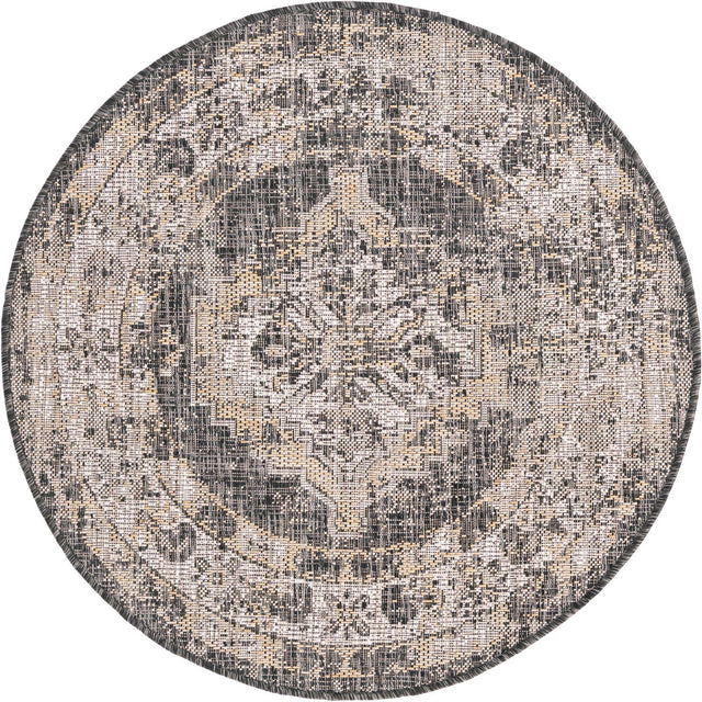 Charcoal 3' 1 x 3' 1 Outdoor Traditional Round Area Rug Weather Resistant for Patio, Deck, Terrace, Balcony, Porch Classical Design Outside Carpet for Sale at Rug Engine