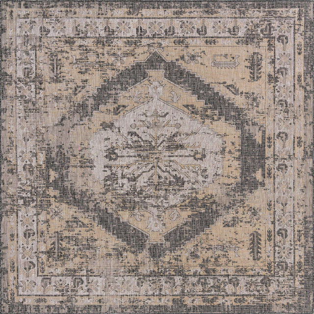 Charcoal 10' x 10' Outdoor Traditional Square Area Rug Weather Resistant for Patio, Deck, Terrace, Balcony, Porch Classical Design Outside Carpet for Sale at Rug Engine