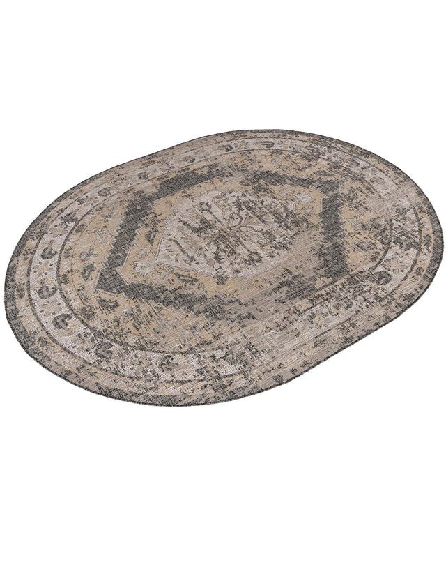 Charcoal 7' 10 x 10' Outdoor Traditional Oval Area Rug Weather Resistant for Patio, Deck, Terrace, Balcony, Porch Classical Design Outside Carpet for Sale at Rug Engine