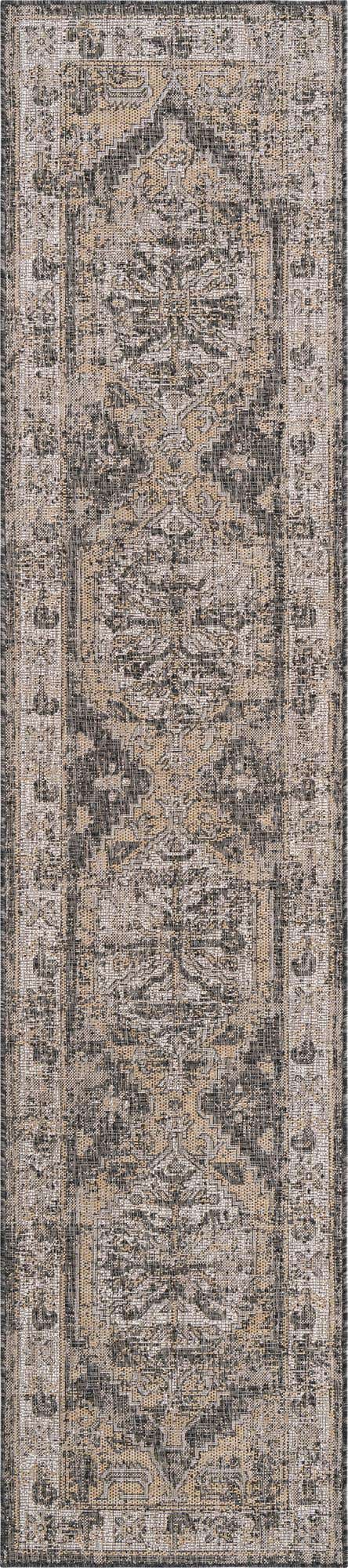 Charcoal 2' 7 x 12' Outdoor Traditional Runner Area Rug Weather Resistant for Patio, Deck, Terrace, Balcony, Porch Classical Design Outside Carpet for Sale at Rug Engine
