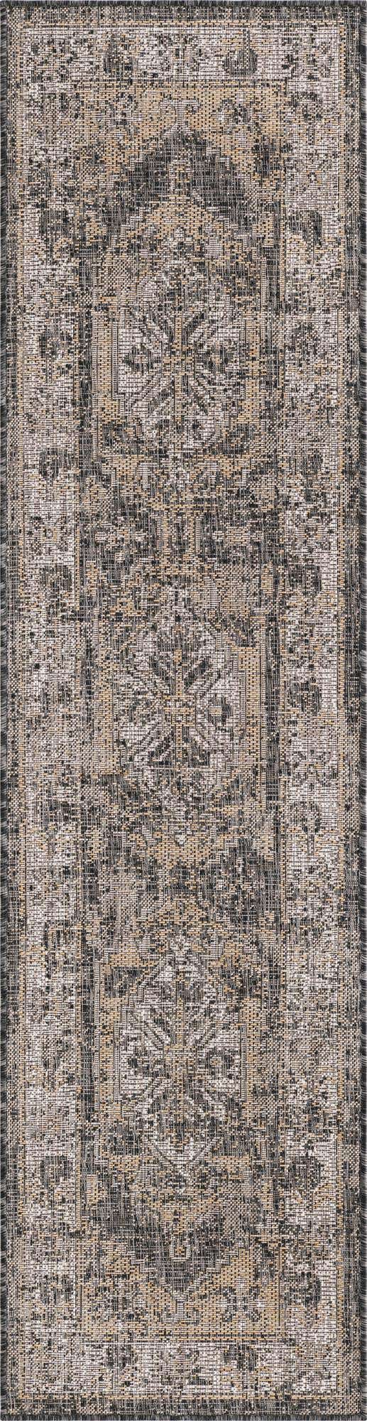 Charcoal 2' x 8' Outdoor Traditional Runner Area Rug Weather Resistant for Patio, Deck, Terrace, Balcony, Porch Classical Design Outside Carpet for Sale at Rug Engine