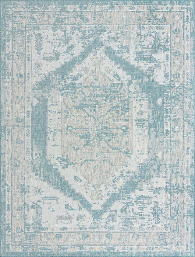 Aqua 10' x 13' 1 Outdoor Traditional Rectangle Area Rug Weather Resistant for Patio, Deck, Terrace, Balcony, Porch Classical Design Outside Carpet for Sale at Rug Engine
