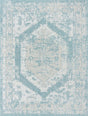 Aqua 9' x 12' Outdoor Traditional Rectangle Area Rug Weather Resistant for Patio, Deck, Terrace, Balcony, Porch