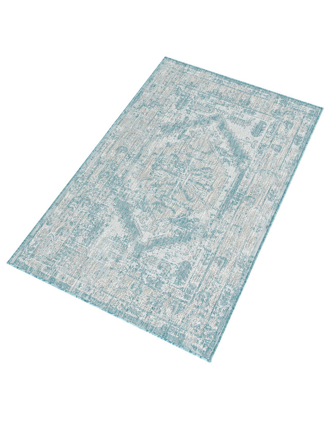 Aqua 3' 1 x 5' 3 Outdoor Traditional Rectangle Area Rug Weather Resistant for Patio, Deck, Terrace, Balcony, Porch Classical Design Outside Carpet for Sale at Rug Engine