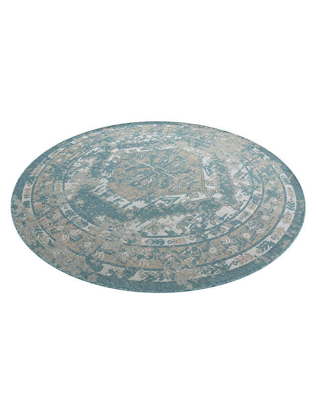 Aqua 10' x 10' Outdoor Traditional Round Area Rug Weather Resistant for Patio, Deck, Terrace, Balcony, Porch Classical Design Outside Carpet for Sale at Rug Engine
