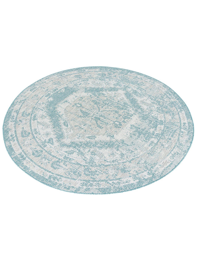 Aqua 7' 10 x 7' 10 Outdoor Traditional Round Area Rug Weather Resistant for Patio, Deck, Terrace, Balcony, Porch Classical Design Outside Carpet for Sale at Rug Engine