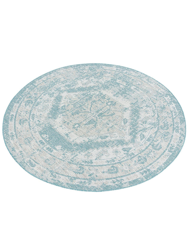 Aqua 7' 10 x 7' 10 Outdoor Traditional Round Area Rug Weather Resistant for Patio, Deck, Terrace, Balcony, Porch Classical Design Outside Carpet for Sale at Rug Engine