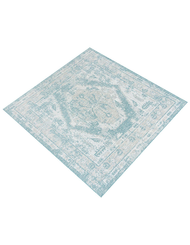 Aqua 7' 10 x 7' 10 Outdoor Traditional Square Area Rug Weather Resistant for Patio, Deck, Terrace, Balcony, Porch Classical Design Outside Carpet for Sale at Rug Engine