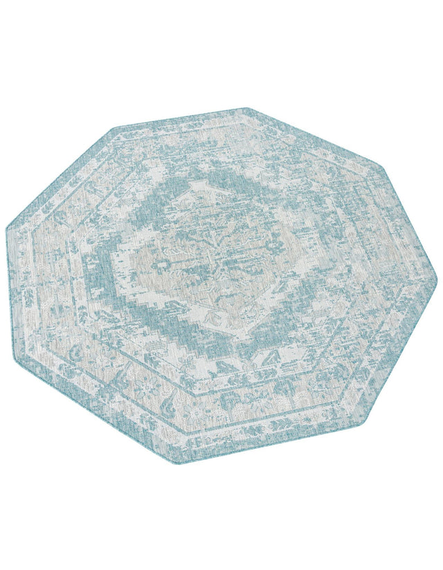 Aqua 7' 10 x 7' 10 Outdoor Traditional Octagon Area Rug Weather Resistant for Patio, Deck, Terrace, Balcony, Porch Classical Design Outside Carpet for Sale at Rug Engine
