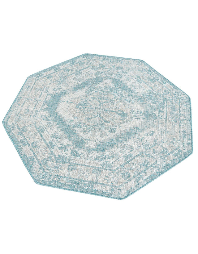 Aqua 5' 3 x 5' 3 Outdoor Traditional Octagon Area Rug Weather Resistant for Patio, Deck, Terrace, Balcony, Porch Classical Design Outside Carpet for Sale at Rug Engine