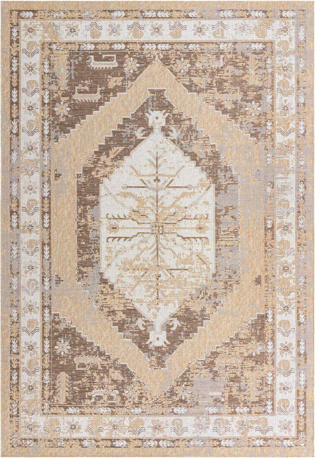 Natural 10' x 14' 1 Outdoor Traditional Rectangle Area Rug Weather Resistant for Patio, Deck, Terrace, Balcony, Porch Classical Design Outside Carpet for Sale at Rug Engine