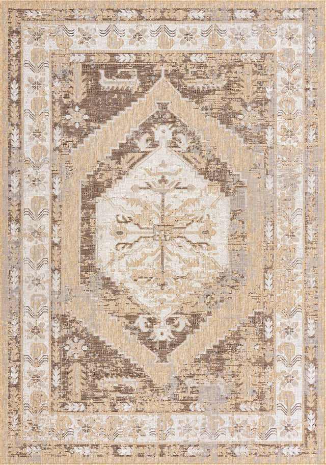 Natural 7' 1 x 10' Outdoor Traditional Rectangle Area Rug Weather Resistant for Patio, Deck, Terrace, Balcony, Porch Classical Design Outside Carpet for Sale at Rug Engine