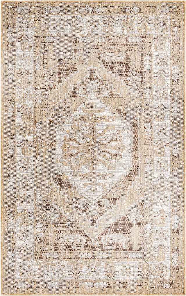 Natural 3' 1 x 5' 3 Outdoor Traditional Rectangle Area Rug Weather Resistant for Patio, Deck, Terrace, Balcony, Porch Classical Design Outside Carpet for Sale at Rug Engine