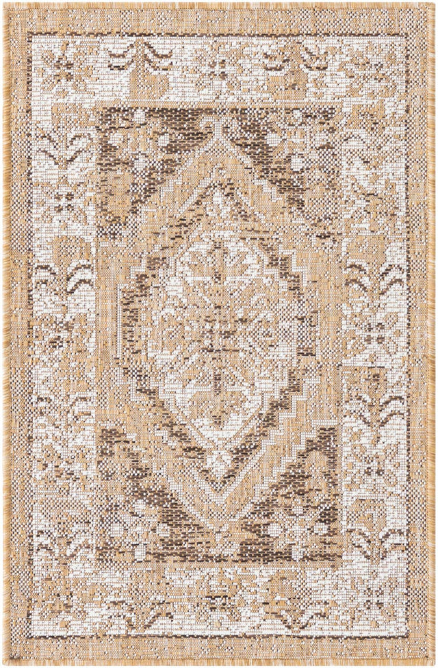 Natural 2' x 3' 1 Outdoor Traditional Rectangle Area Rug Weather Resistant for Patio, Deck, Terrace, Balcony, Porch Classical Design Outside Carpet for Sale at Rug Engine