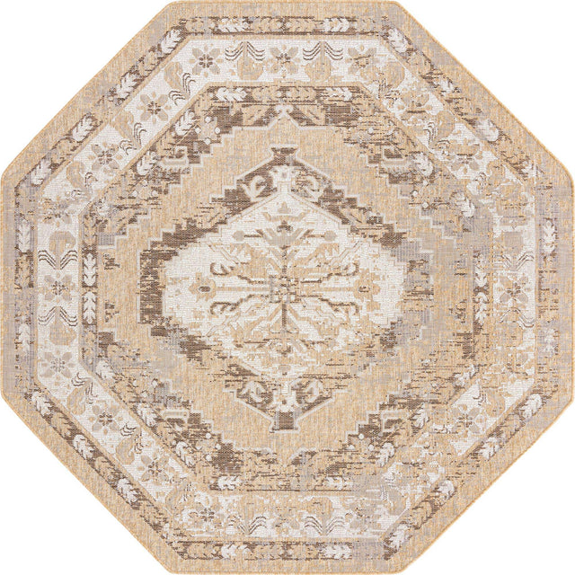 Natural 7' 10 x 7' 10 Outdoor Traditional Octagon Area Rug Weather Resistant for Patio, Deck, Terrace, Balcony, Porch Classical Design Outside Carpet for Sale at Rug Engine