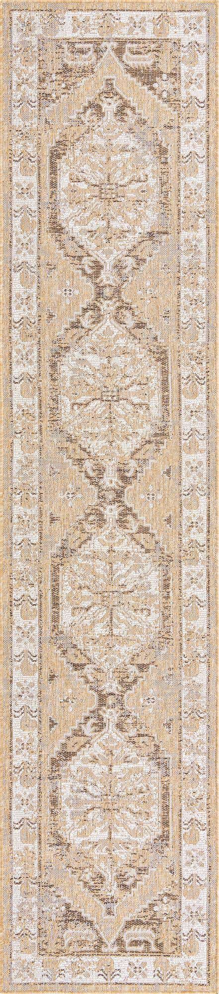 Natural 2' 7 x 12' Outdoor Traditional Runner Area Rug Weather Resistant for Patio, Deck, Terrace, Balcony, Porch Classical Design Outside Carpet for Sale at Rug Engine