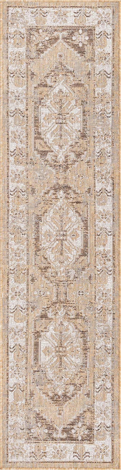 Natural 2' x 8' Outdoor Traditional Runner Area Rug Weather Resistant for Patio, Deck, Terrace, Balcony, Porch Classical Design Outside Carpet for Sale at Rug Engine