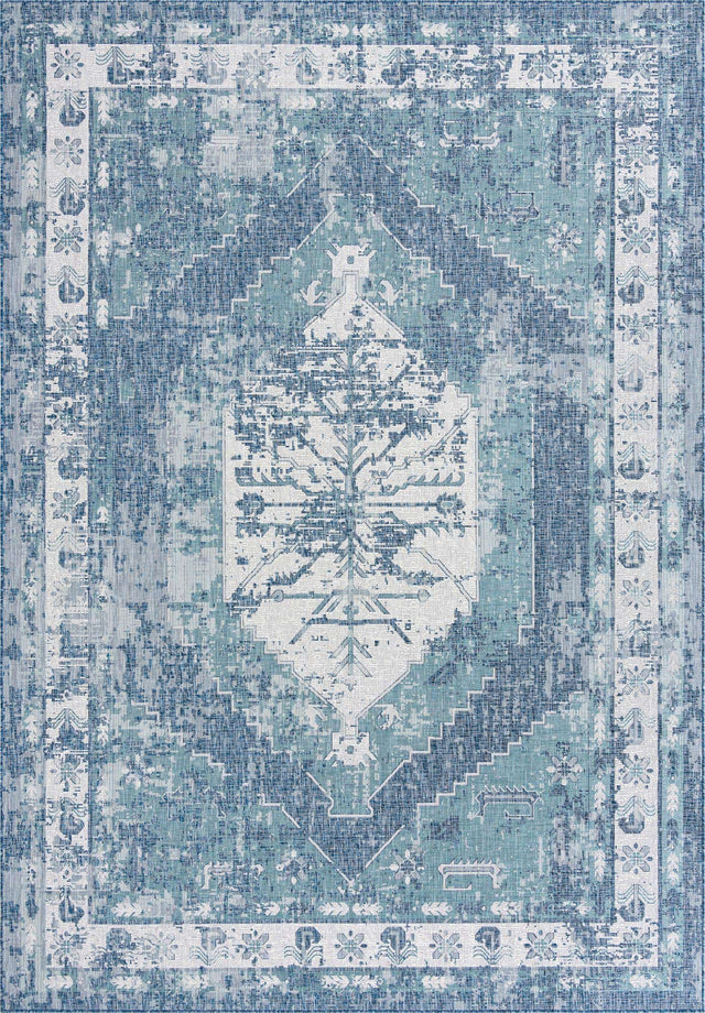 Blue 10' x 14' 1 Outdoor Traditional Rectangle Area Rug Weather Resistant for Patio, Deck, Terrace, Balcony, Porch Classical Design Outside Carpet for Sale at Rug Engine