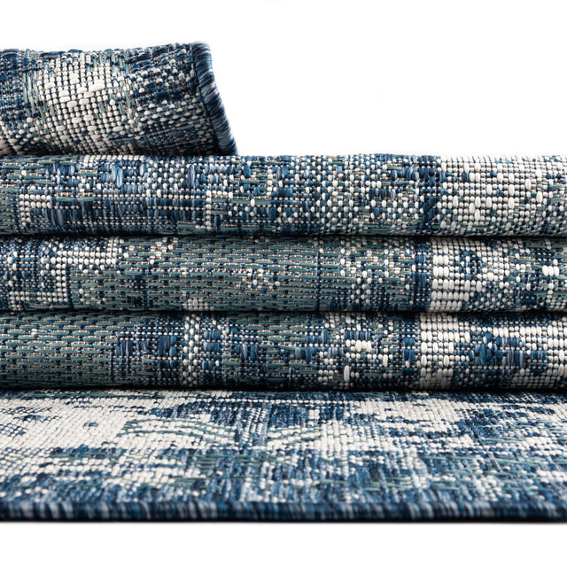 Blue 5' 3 x 8' Outdoor Traditional Rectangle Area Rug Weather Resistant for Patio, Deck, Terrace, Balcony, Porch Classical Design Outside Carpet for Sale at Rug Engine