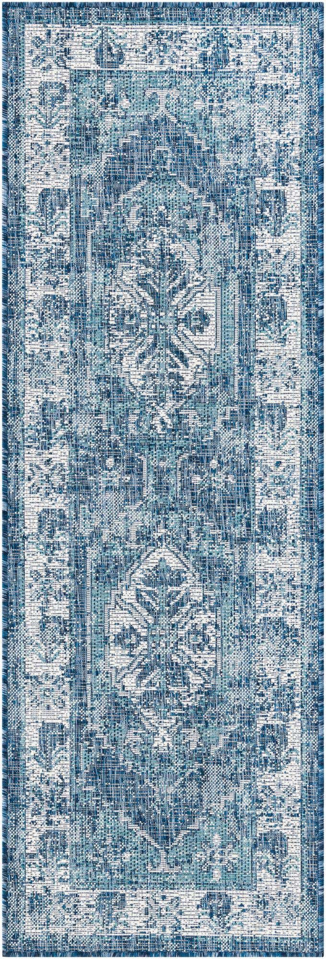 Blue 2' x 6' 1 Outdoor Traditional Runner Area Rug Weather Resistant for Patio, Deck, Terrace, Balcony, Porch Classical Design Outside Carpet for Sale at Rug Engine