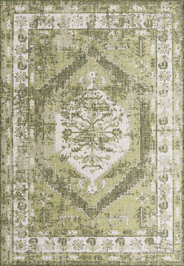 Green 7' 1 x 10' Outdoor Traditional Rectangle Area Rug Weather Resistant for Patio, Deck, Terrace, Balcony, Porch Classical Design Outside Carpet for Sale at Rug Engine