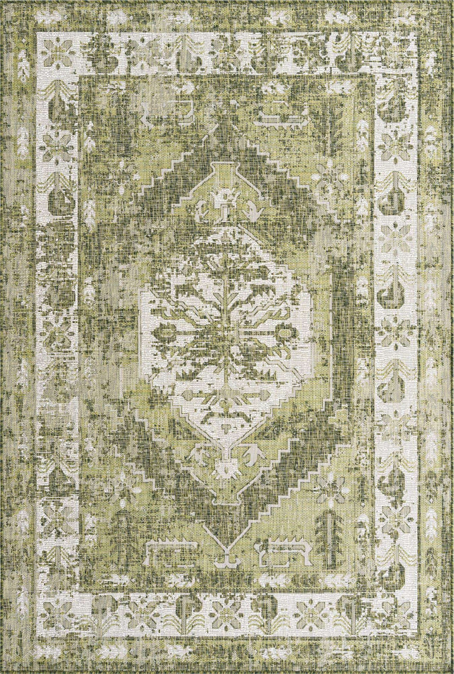 Green 6' 1 x 9' Outdoor Traditional Rectangle Area Rug Weather Resistant for Patio, Deck, Terrace, Balcony, Porch Classical Design Outside Carpet for Sale at Rug Engine