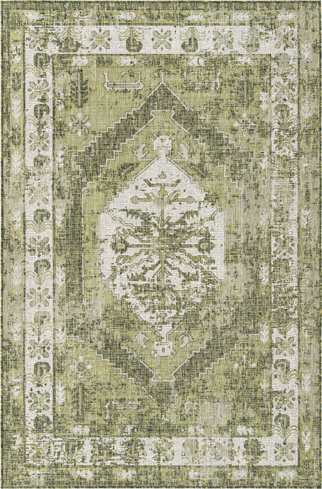 Green 5' 3 x 8' Outdoor Traditional Rectangle Area Rug Weather Resistant for Patio, Deck, Terrace, Balcony, Porch Classical Design Outside Carpet for Sale at Rug Engine