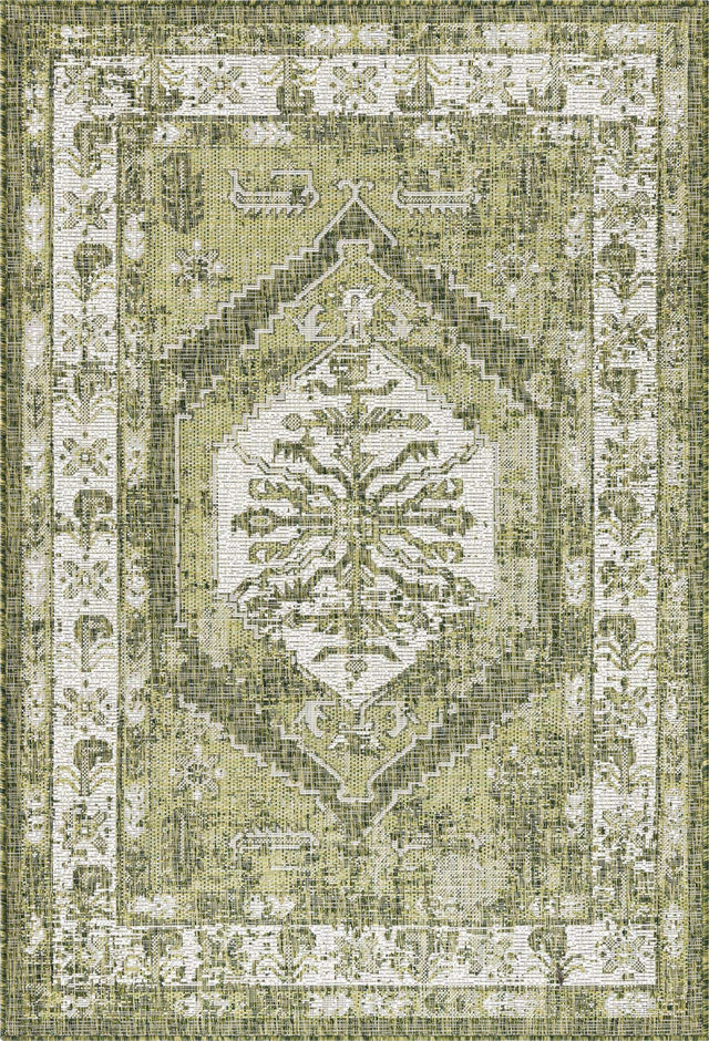 Green 4' 1 x 6' 1 Outdoor Traditional Rectangle Area Rug Weather Resistant for Patio, Deck, Terrace, Balcony, Porch Classical Design Outside Carpet for Sale at Rug Engine