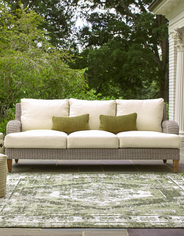 Green 7' 10 x 7' 10 Outdoor Traditional Square Area Rug Weather Resistant for Patio, Deck, Terrace, Balcony, Porch Classical Design Outside Carpet for Sale at Rug Engine