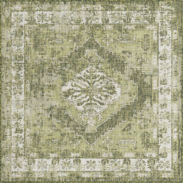 Green 5' 3 x 5' 3 Outdoor Traditional Square Area Rug Weather Resistant for Patio, Deck, Terrace, Balcony, Porch Classical Design Outside Carpet for Sale at Rug Engine
