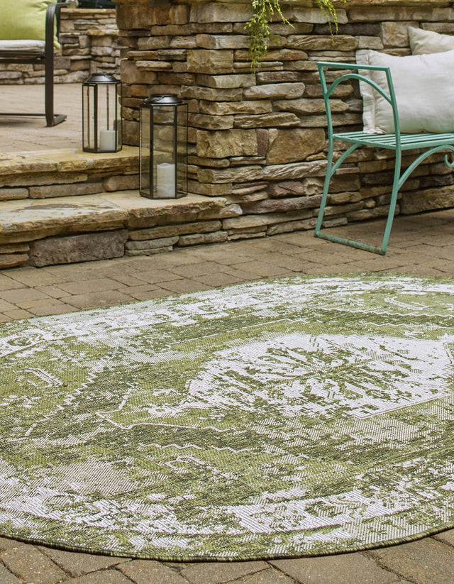 Green 5' 3 x 8' Outdoor Traditional Oval Area Rug Weather Resistant for Patio, Deck, Terrace, Balcony, Porch