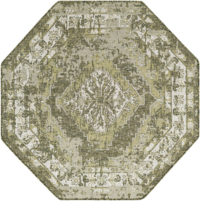 Green 5' 3 x 5' 3 Outdoor Traditional Octagon Area Rug Weather Resistant for Patio, Deck, Terrace, Balcony, Porch Classical Design Outside Carpet for Sale at Rug Engine