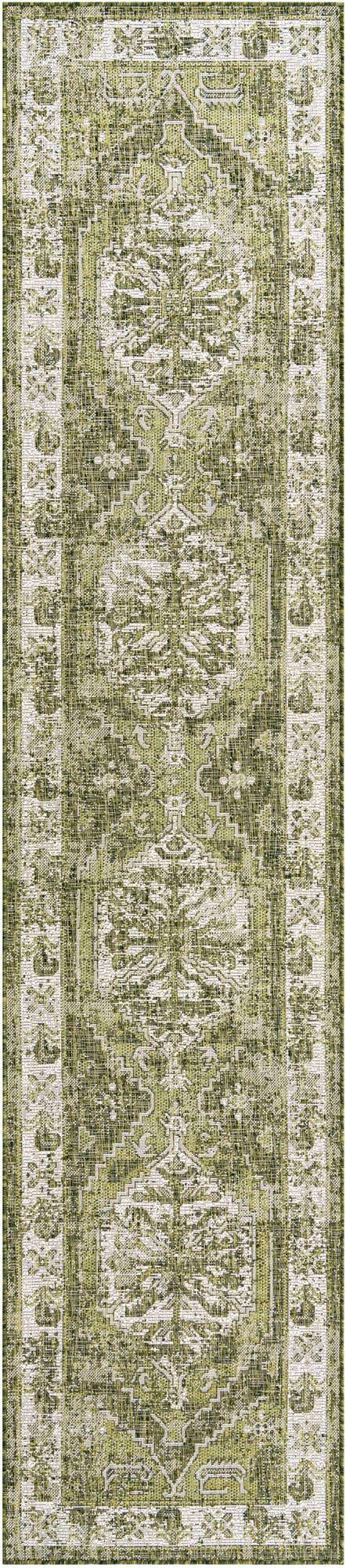 Green 2' 7 x 12' Outdoor Traditional Runner Area Rug Weather Resistant for Patio, Deck, Terrace, Balcony, Porch Classical Design Outside Carpet for Sale at Rug Engine