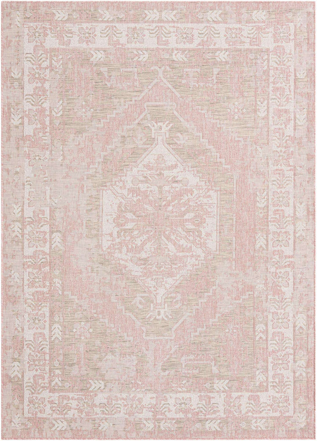 Pink 7' 10 x 11' Outdoor Traditional Rectangle Area Rug Weather Resistant for Patio, Deck, Terrace, Balcony, Porch Classical Design Outside Carpet for Sale at Rug Engine