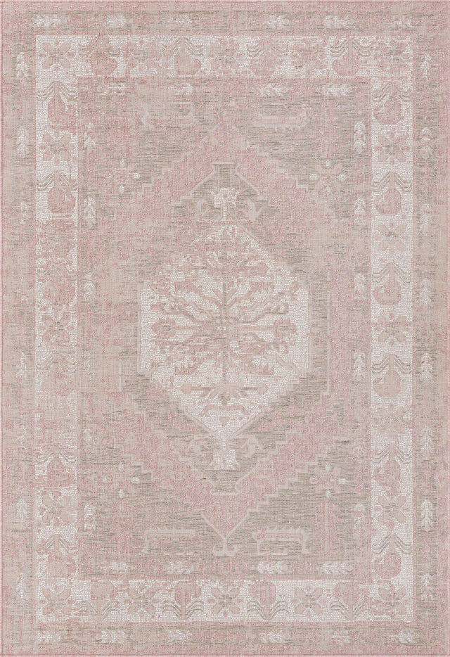 Pink 6' 1 x 9' Outdoor Traditional Rectangle Area Rug Weather Resistant for Patio, Deck, Terrace, Balcony, Porch Classical Design Outside Carpet for Sale at Rug Engine
