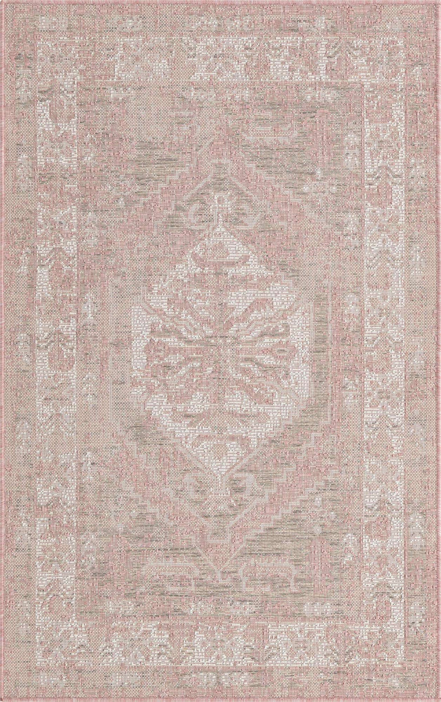 Pink 3' 1 x 5' 3 Outdoor Traditional Rectangle Area Rug Weather Resistant for Patio, Deck, Terrace, Balcony, Porch Classical Design Outside Carpet for Sale at Rug Engine