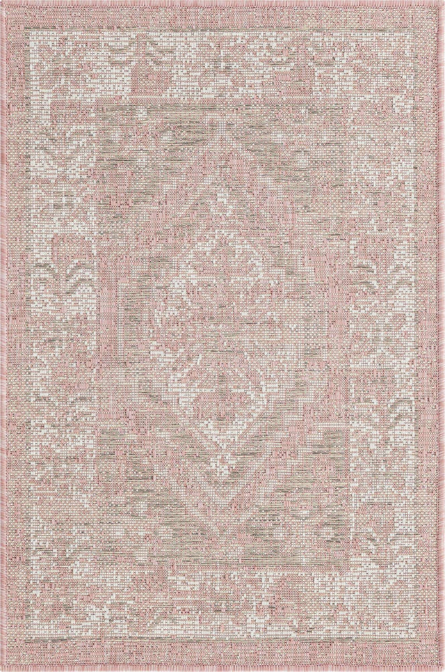 Pink 2' x 3' 1 Outdoor Traditional Rectangle Area Rug Weather Resistant for Patio, Deck, Terrace, Balcony, Porch Classical Design Outside Carpet for Sale at Rug Engine