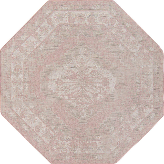 Pink 7' 10 x 7' 10 Outdoor Traditional Octagon Area Rug Weather Resistant for Patio, Deck, Terrace, Balcony, Porch Classical Design Outside Carpet for Sale at Rug Engine