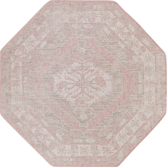 Pink 5' 3 x 5' 3 Outdoor Traditional Octagon Area Rug Weather Resistant for Patio, Deck, Terrace, Balcony, Porch Classical Design Outside Carpet for Sale at Rug Engine